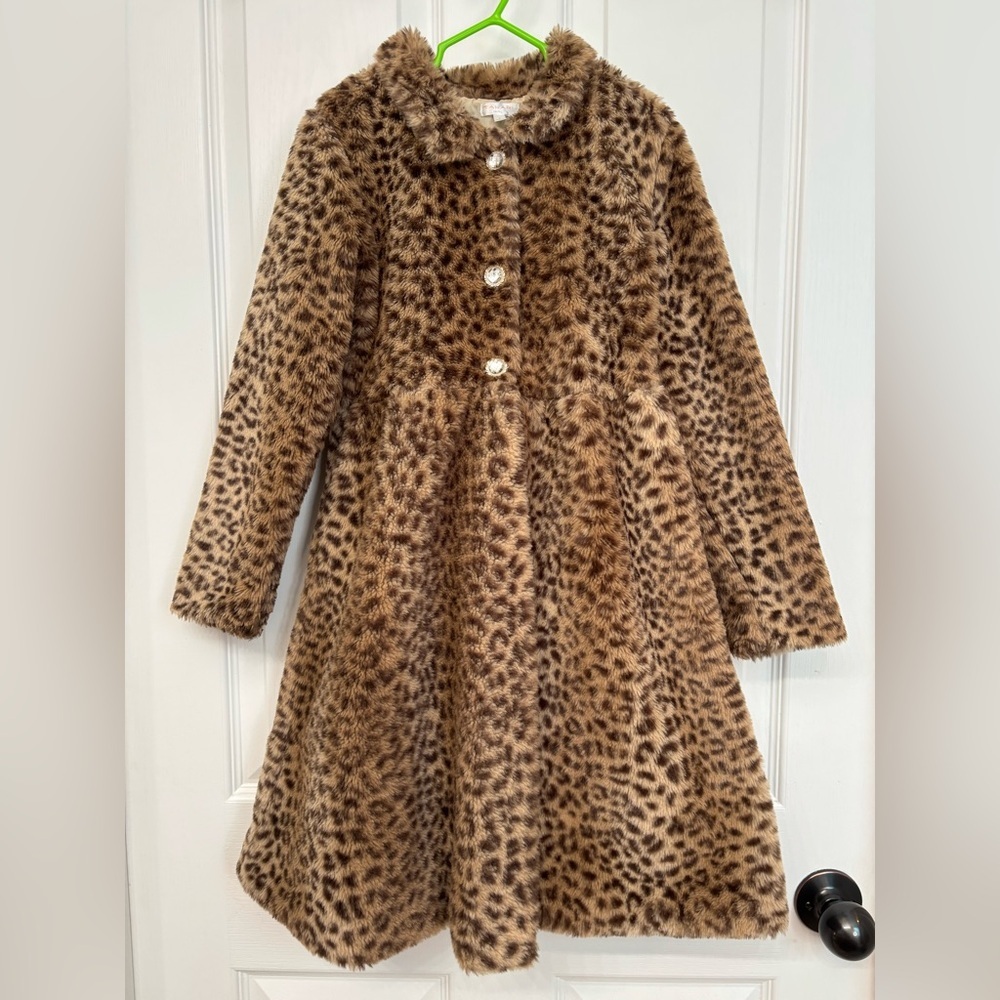 Leopard Faux Fur Dress Coat | Tahari Girls 7 - Picture 1 of 11